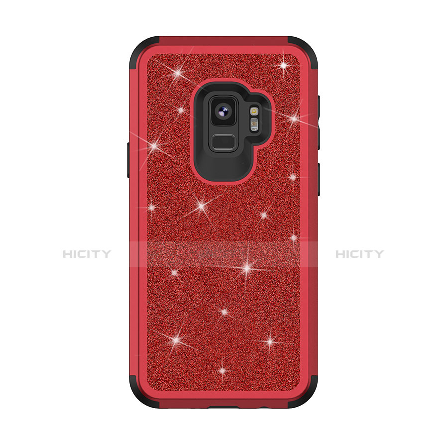 Silikon Hülle Handyhülle und Kunststoff Schutzhülle Tasche Vorder und Rückseite 360 Grad Bling-Bling für Samsung Galaxy S9 Rot Plus