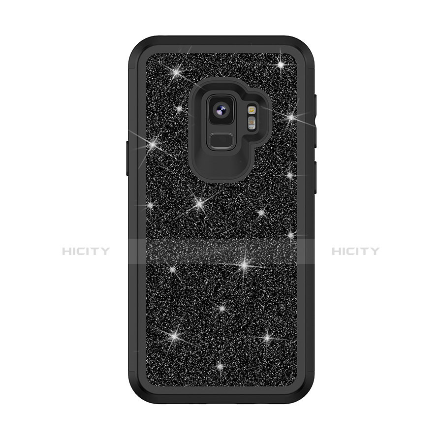 Silikon Hülle Handyhülle und Kunststoff Schutzhülle Tasche Vorder und Rückseite 360 Grad Bling-Bling für Samsung Galaxy S9 Schwarz