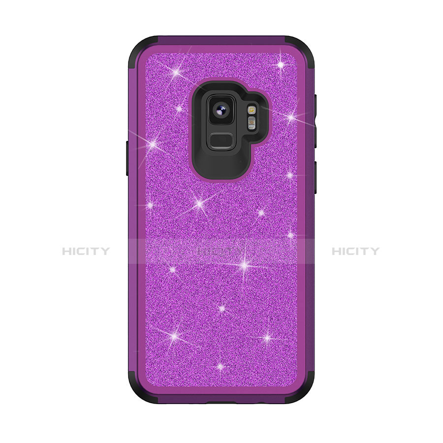 Silikon Hülle Handyhülle und Kunststoff Schutzhülle Tasche Vorder und Rückseite 360 Grad Bling-Bling für Samsung Galaxy S9 Violett