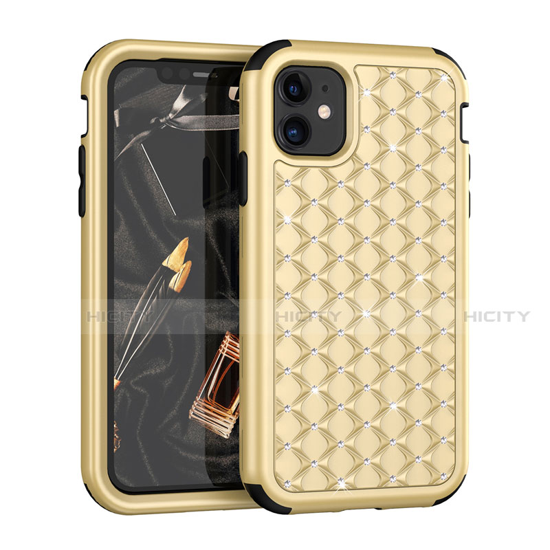 Silikon Hülle Handyhülle und Kunststoff Schutzhülle Tasche Vorder und Rückseite 360 Grad Bling-Bling U01 für Apple iPhone 11 Gold und Schwarz