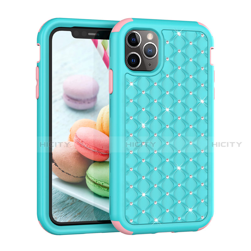 Silikon Hülle Handyhülle und Kunststoff Schutzhülle Tasche Vorder und Rückseite 360 Grad Bling-Bling U01 für Apple iPhone 11 Pro Cyan