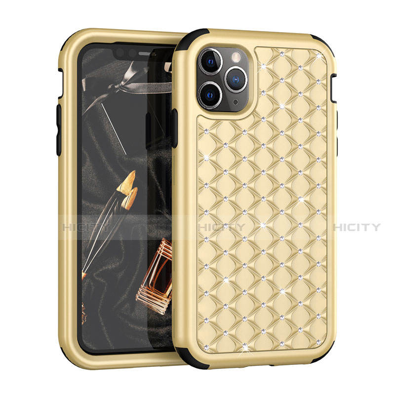 Silikon Hülle Handyhülle und Kunststoff Schutzhülle Tasche Vorder und Rückseite 360 Grad Bling-Bling U01 für Apple iPhone 11 Pro Gold und Schwarz