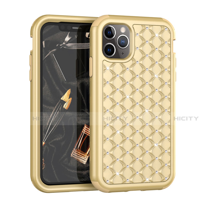 Silikon Hülle Handyhülle und Kunststoff Schutzhülle Tasche Vorder und Rückseite 360 Grad Bling-Bling U01 für Apple iPhone 11 Pro Max Gold