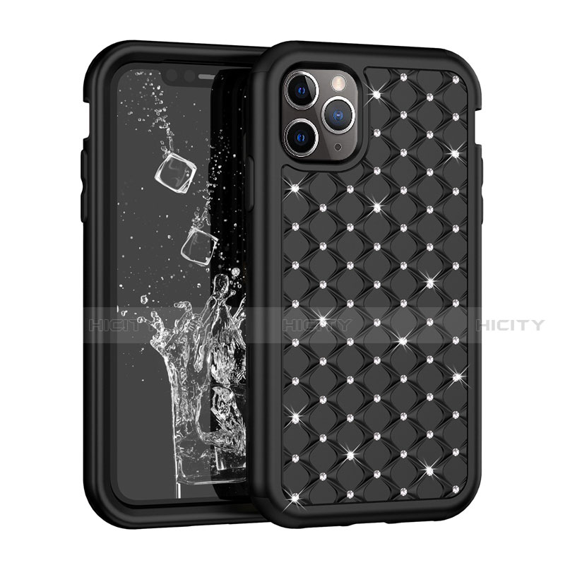 Silikon Hülle Handyhülle und Kunststoff Schutzhülle Tasche Vorder und Rückseite 360 Grad Bling-Bling U01 für Apple iPhone 11 Pro Max Schwarz