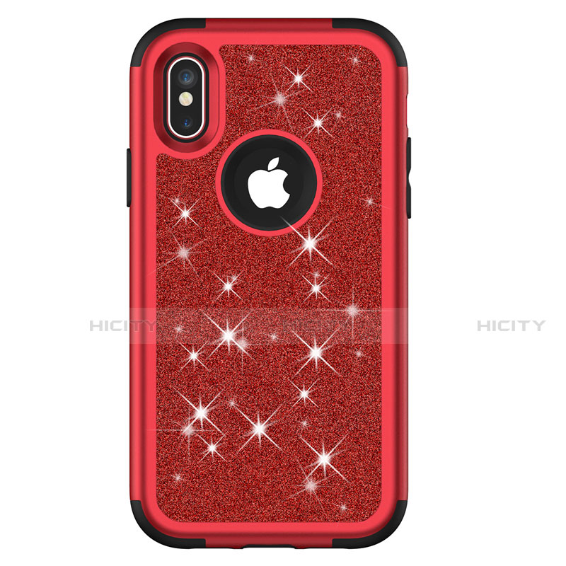 Silikon Hülle Handyhülle und Kunststoff Schutzhülle Tasche Vorder und Rückseite 360 Grad Bling-Bling U01 für Apple iPhone X