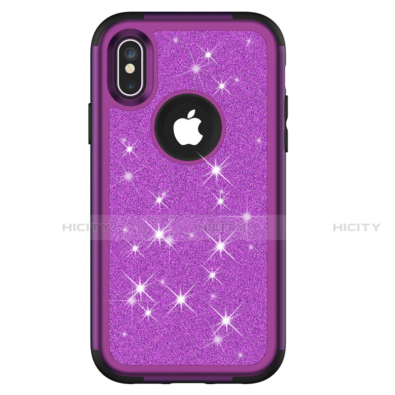 Silikon Hülle Handyhülle und Kunststoff Schutzhülle Tasche Vorder und Rückseite 360 Grad Bling-Bling U01 für Apple iPhone X