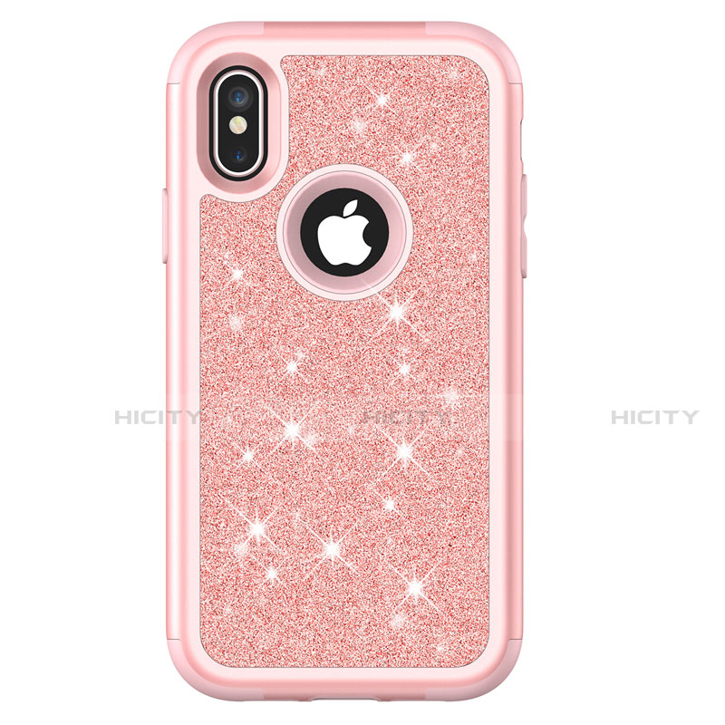 Silikon Hülle Handyhülle und Kunststoff Schutzhülle Tasche Vorder und Rückseite 360 Grad Bling-Bling U01 für Apple iPhone X