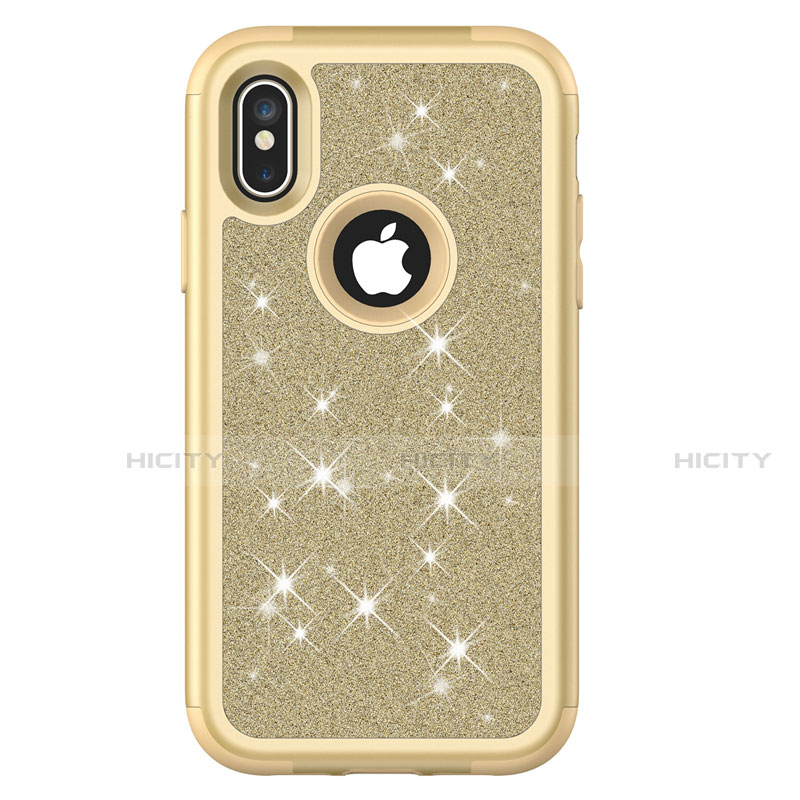 Silikon Hülle Handyhülle und Kunststoff Schutzhülle Tasche Vorder und Rückseite 360 Grad Bling-Bling U01 für Apple iPhone X