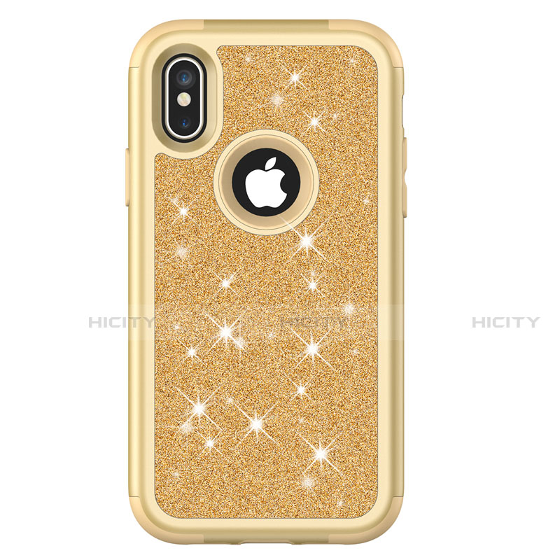 Silikon Hülle Handyhülle und Kunststoff Schutzhülle Tasche Vorder und Rückseite 360 Grad Bling-Bling U01 für Apple iPhone X