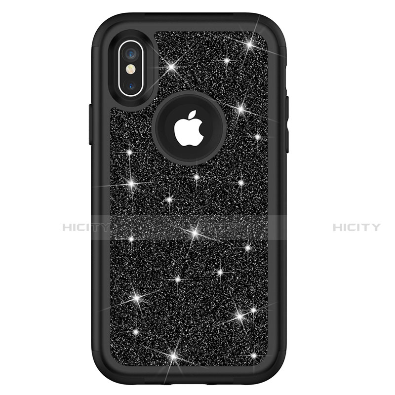 Silikon Hülle Handyhülle und Kunststoff Schutzhülle Tasche Vorder und Rückseite 360 Grad Bling-Bling U01 für Apple iPhone X Schwarz