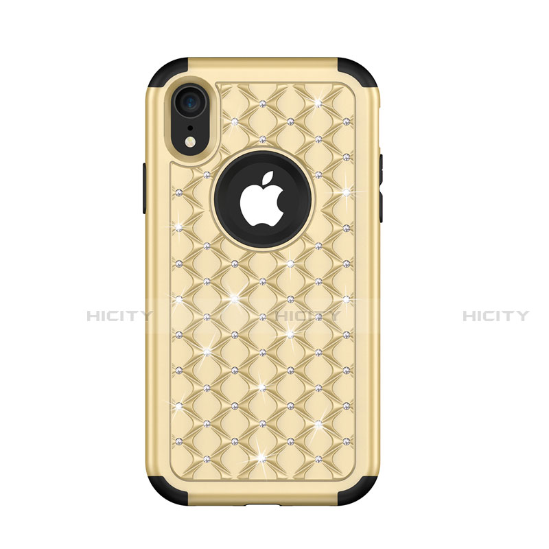 Silikon Hülle Handyhülle und Kunststoff Schutzhülle Tasche Vorder und Rückseite 360 Grad Bling-Bling U01 für Apple iPhone XR Gold