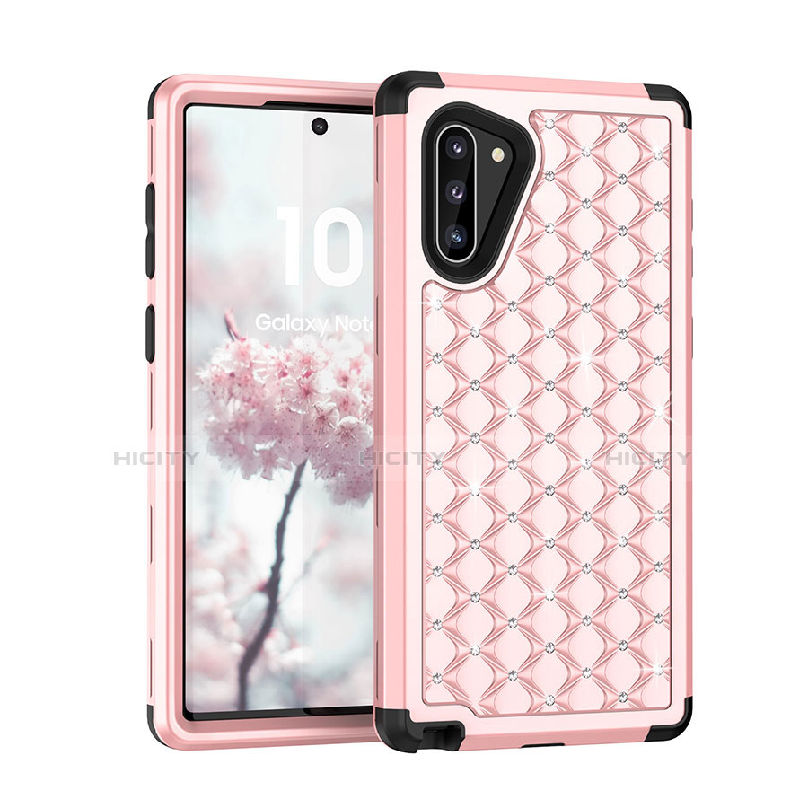 Silikon Hülle Handyhülle und Kunststoff Schutzhülle Tasche Vorder und Rückseite 360 Grad Bling-Bling U01 für Samsung Galaxy Note 10 5G Rosa