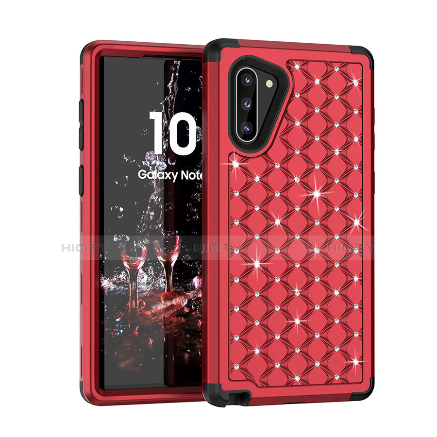 Silikon Hülle Handyhülle und Kunststoff Schutzhülle Tasche Vorder und Rückseite 360 Grad Bling-Bling U01 für Samsung Galaxy Note 10 5G Rot