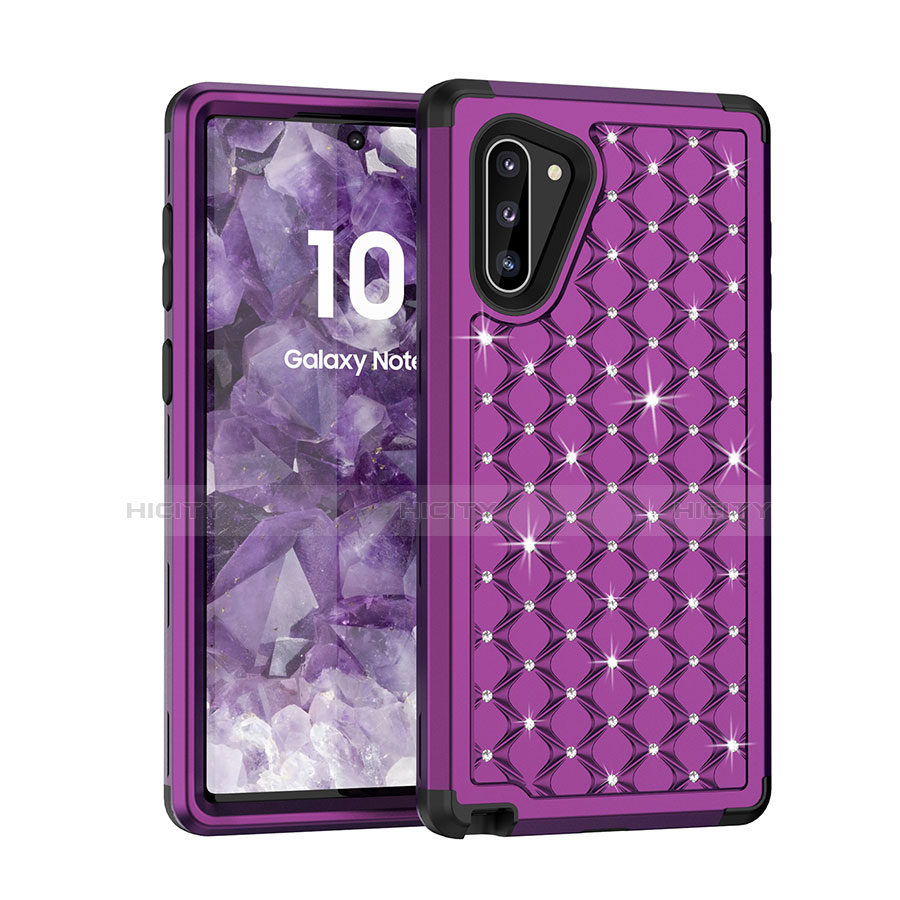 Silikon Hülle Handyhülle und Kunststoff Schutzhülle Tasche Vorder und Rückseite 360 Grad Bling-Bling U01 für Samsung Galaxy Note 10 5G Violett