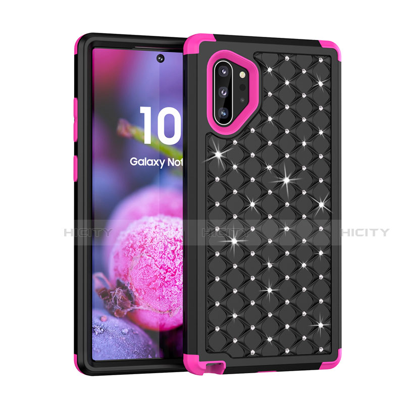 Silikon Hülle Handyhülle und Kunststoff Schutzhülle Tasche Vorder und Rückseite 360 Grad Bling-Bling U01 für Samsung Galaxy Note 10 Plus 5G Pink