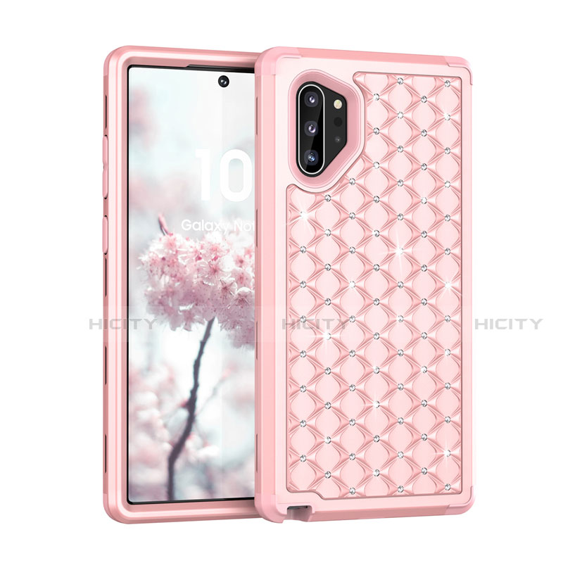 Silikon Hülle Handyhülle und Kunststoff Schutzhülle Tasche Vorder und Rückseite 360 Grad Bling-Bling U01 für Samsung Galaxy Note 10 Plus 5G Rosegold