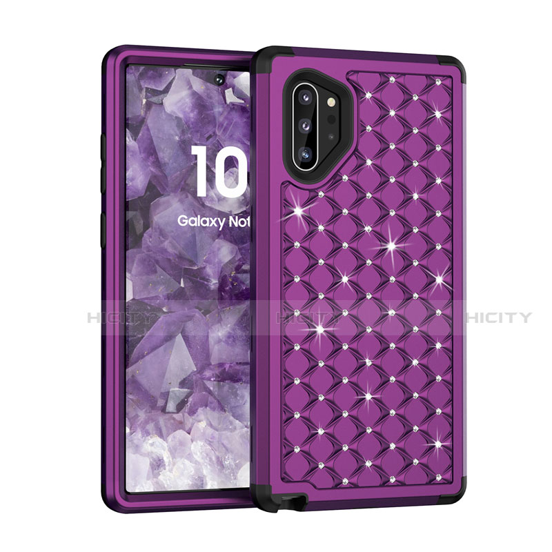 Silikon Hülle Handyhülle und Kunststoff Schutzhülle Tasche Vorder und Rückseite 360 Grad Bling-Bling U01 für Samsung Galaxy Note 10 Plus 5G Violett Plus