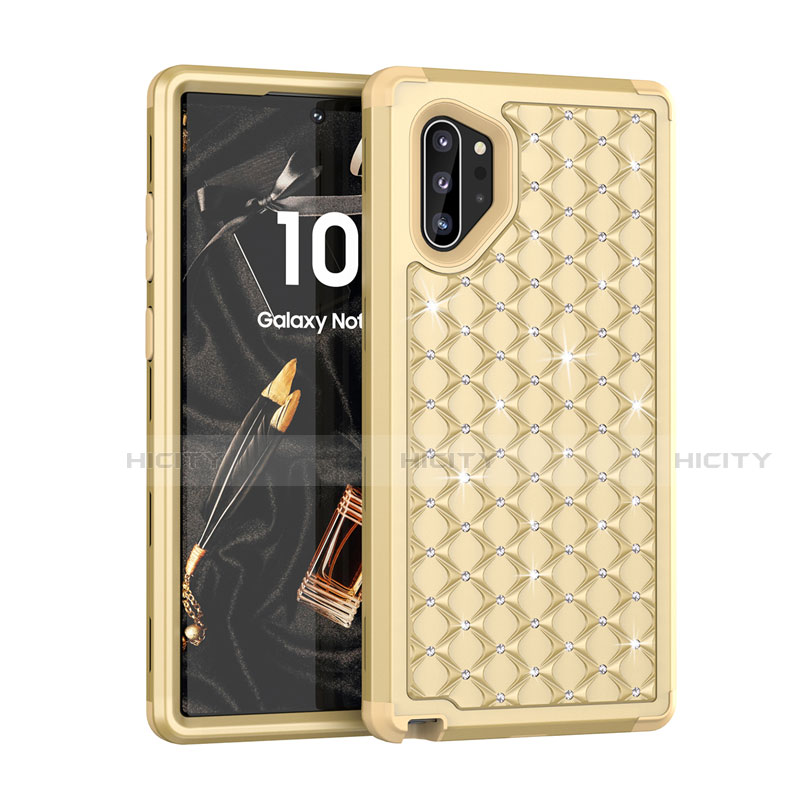 Silikon Hülle Handyhülle und Kunststoff Schutzhülle Tasche Vorder und Rückseite 360 Grad Bling-Bling U01 für Samsung Galaxy Note 10 Plus Gold