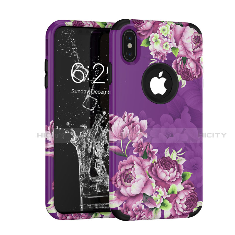 Silikon Hülle Handyhülle und Kunststoff Schutzhülle Tasche Vorder und Rückseite 360 Grad für Apple iPhone Xs Violett