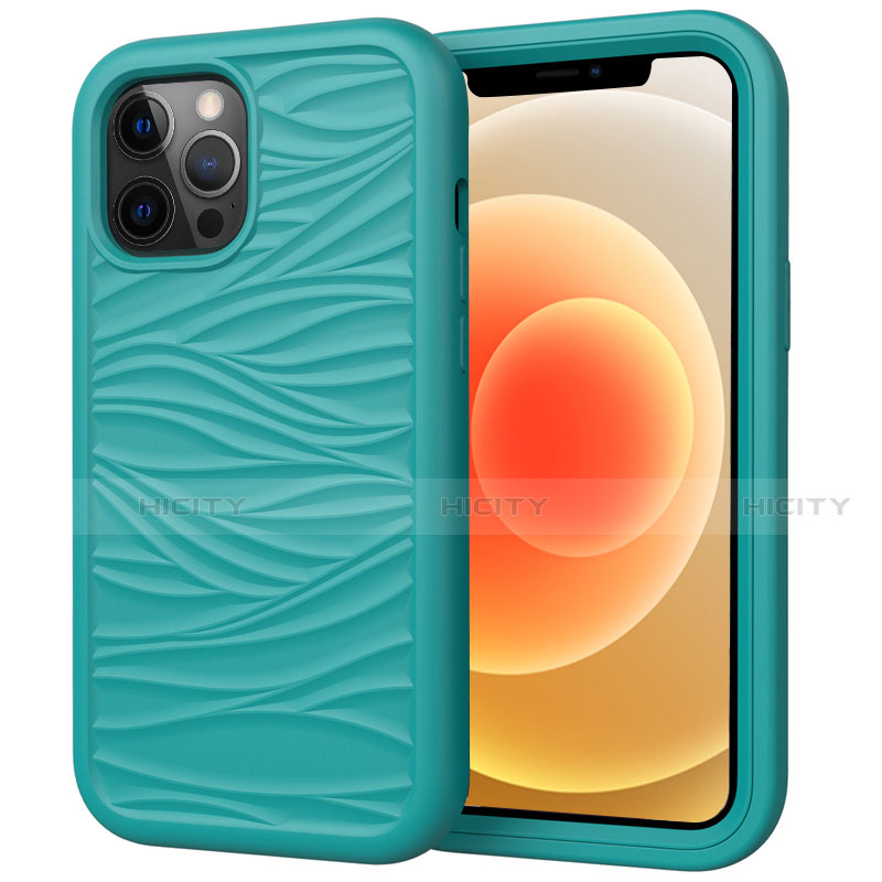 Silikon Hülle Handyhülle und Kunststoff Schutzhülle Tasche Vorder und Rückseite 360 Grad Ganzkörper R01 für Apple iPhone 12 Pro Max Cyan