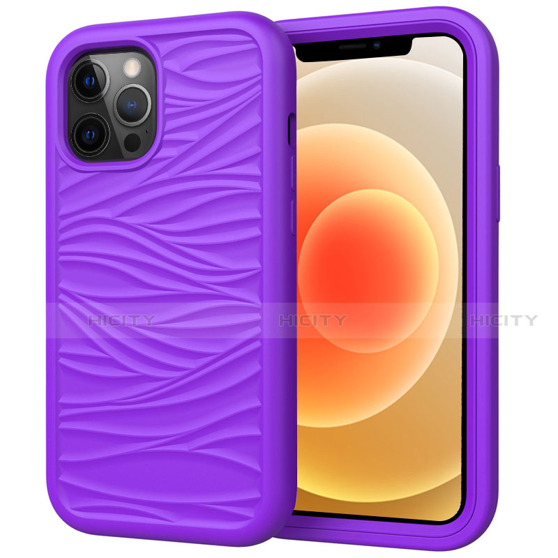 Silikon Hülle Handyhülle und Kunststoff Schutzhülle Tasche Vorder und Rückseite 360 Grad Ganzkörper R01 für Apple iPhone 12 Pro Max Violett Plus