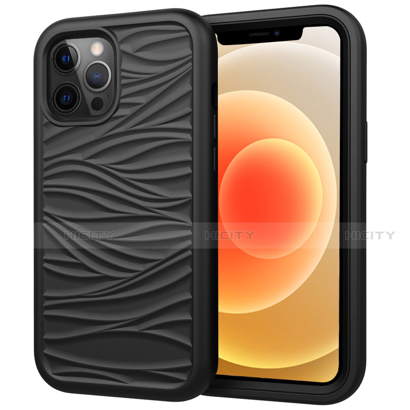 Silikon Hülle Handyhülle und Kunststoff Schutzhülle Tasche Vorder und Rückseite 360 Grad Ganzkörper R01 für Apple iPhone 12 Pro Schwarz