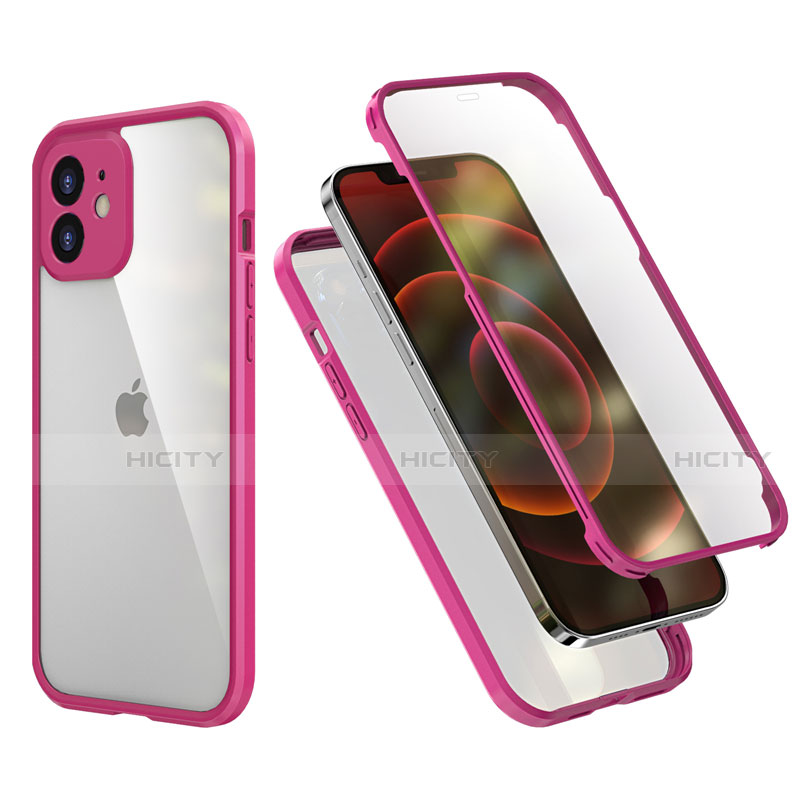 Silikon Hülle Handyhülle und Kunststoff Schutzhülle Tasche Vorder und Rückseite 360 Grad Ganzkörper R05 für Apple iPhone 12 Mini Pink