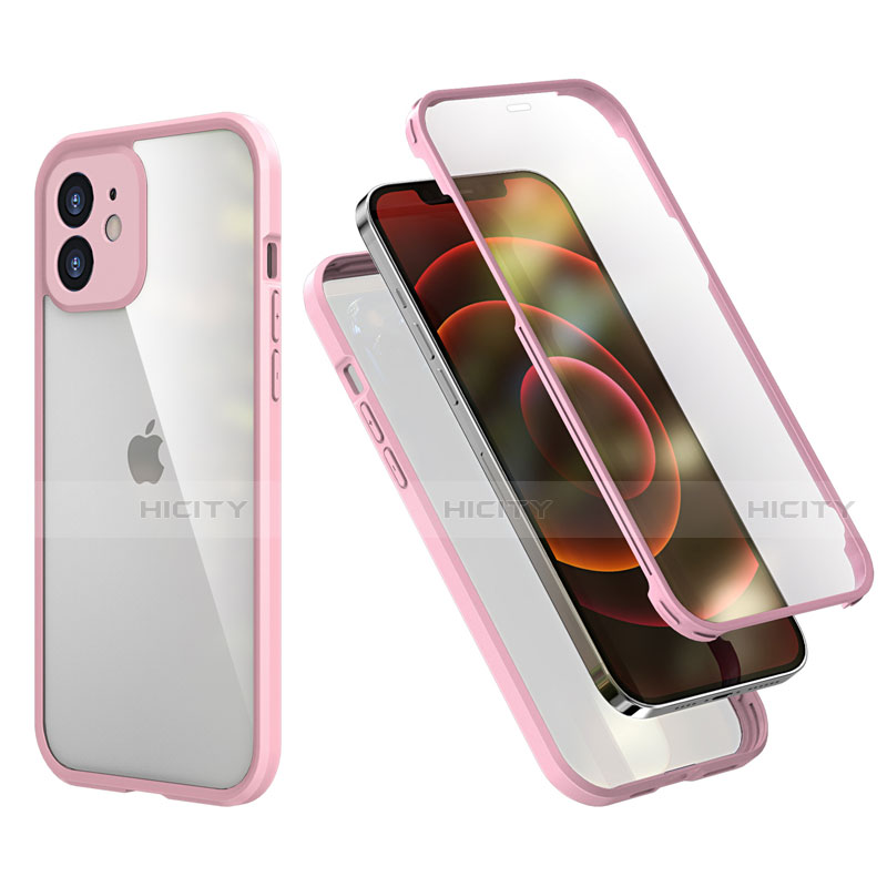 Silikon Hülle Handyhülle und Kunststoff Schutzhülle Tasche Vorder und Rückseite 360 Grad Ganzkörper R05 für Apple iPhone 12 Mini Rosa