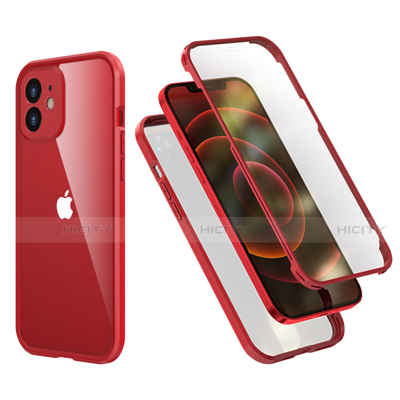 Silikon Hülle Handyhülle und Kunststoff Schutzhülle Tasche Vorder und Rückseite 360 Grad Ganzkörper R05 für Apple iPhone 12 Mini Rot