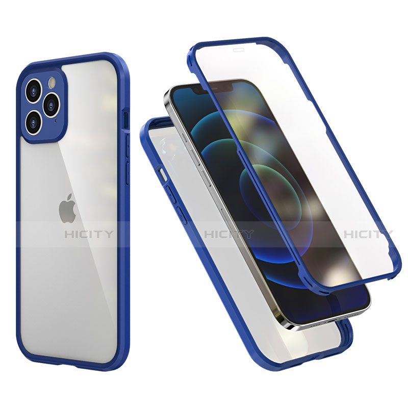 Silikon Hülle Handyhülle und Kunststoff Schutzhülle Tasche Vorder und Rückseite 360 Grad Ganzkörper R05 für Apple iPhone 12 Pro Blau