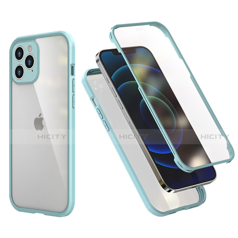 Silikon Hülle Handyhülle und Kunststoff Schutzhülle Tasche Vorder und Rückseite 360 Grad Ganzkörper R05 für Apple iPhone 12 Pro Max Minzgrün