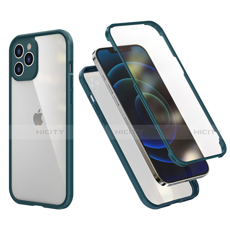 Silikon Hülle Handyhülle und Kunststoff Schutzhülle Tasche Vorder und Rückseite 360 Grad Ganzkörper R05 für Apple iPhone 12 Pro Max Nachtgrün