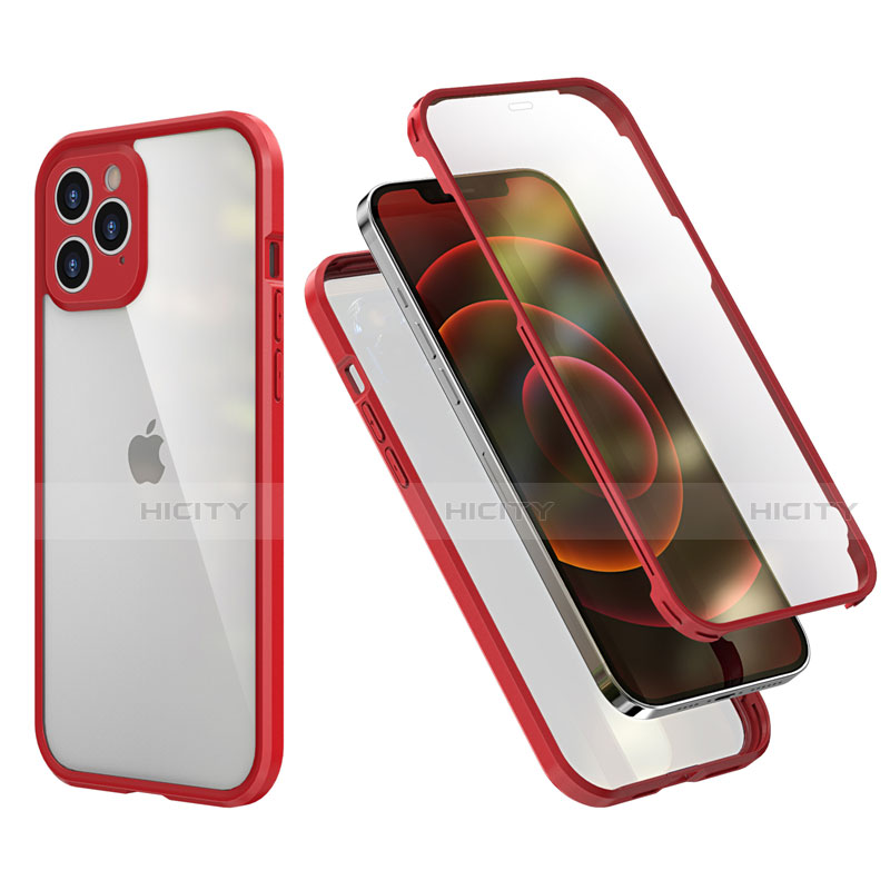 Silikon Hülle Handyhülle und Kunststoff Schutzhülle Tasche Vorder und Rückseite 360 Grad Ganzkörper R05 für Apple iPhone 12 Pro Max Rot