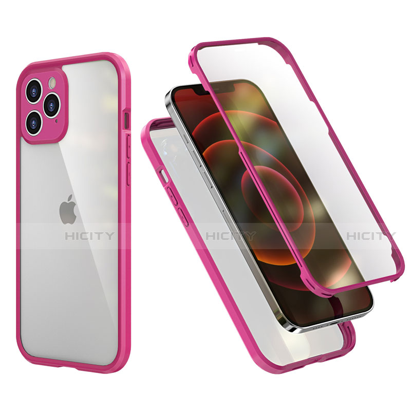 Silikon Hülle Handyhülle und Kunststoff Schutzhülle Tasche Vorder und Rückseite 360 Grad Ganzkörper R05 für Apple iPhone 12 Pro Pink