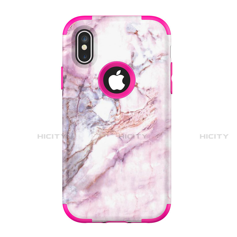 Silikon Hülle Handyhülle und Kunststoff Schutzhülle Tasche Vorder und Rückseite 360 Grad U01 für Apple iPhone X Pink