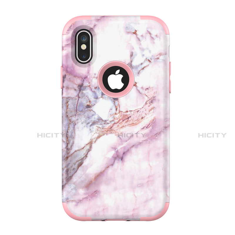 Silikon Hülle Handyhülle und Kunststoff Schutzhülle Tasche Vorder und Rückseite 360 Grad U01 für Apple iPhone X Rosegold