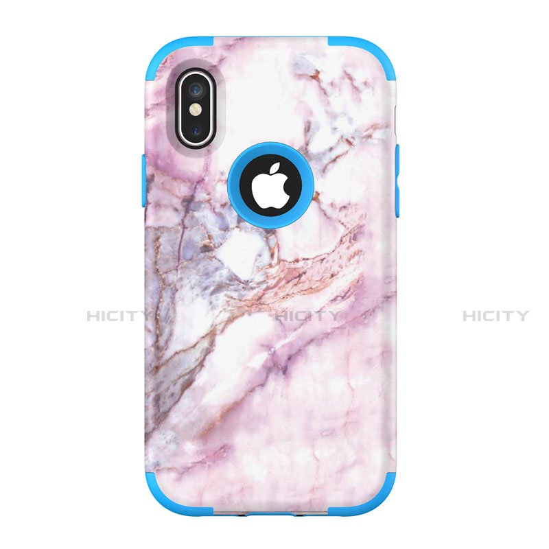 Silikon Hülle Handyhülle und Kunststoff Schutzhülle Tasche Vorder und Rückseite 360 Grad U01 für Apple iPhone Xs Max Blau