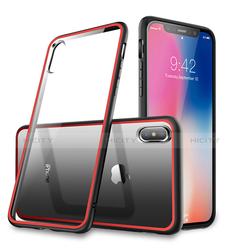 Silikon Hülle Rahmen Schutzhülle Durchsichtig Transparent Spiegel 360 Grad für Apple iPhone X Rot und Schwarz