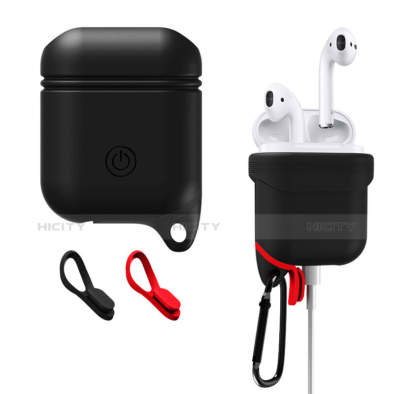 Silikon Hülle Schutzhülle Skin mit Karabiner für AirPods Ladekoffer A02 Schwarz