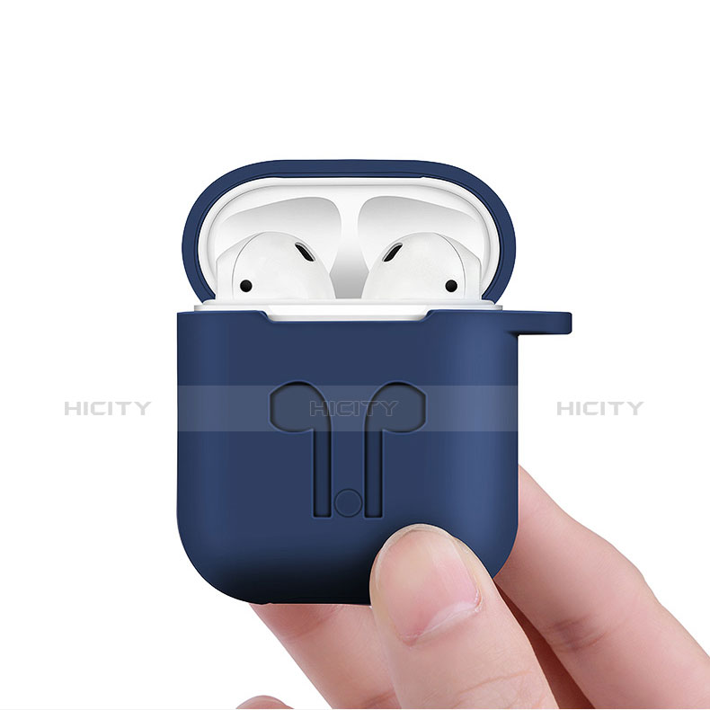 Silikon Hülle Schutzhülle Skin mit Karabiner für AirPods Ladekoffer A04 Blau