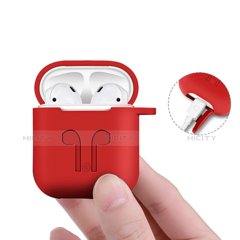 Silikon Hülle Schutzhülle Skin mit Karabiner für AirPods Ladekoffer A04 Rot