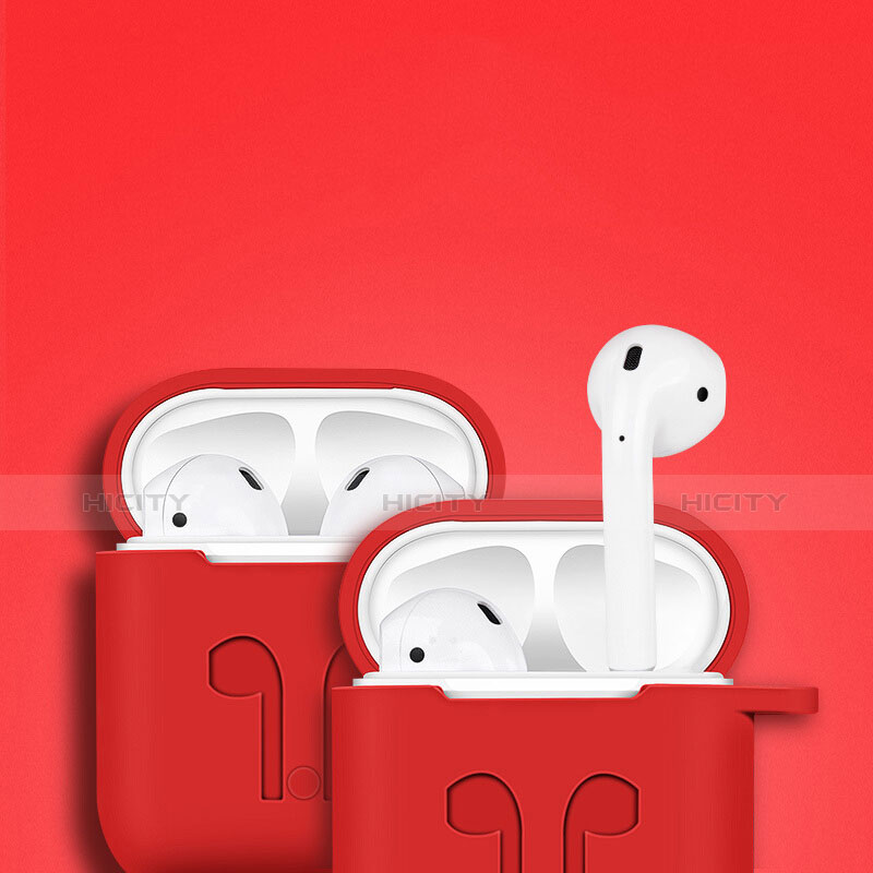 Silikon Hülle Schutzhülle Skin mit Karabiner für AirPods Ladekoffer A04 Rot