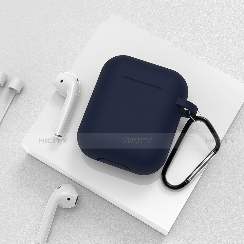 Silikon Hülle Schutzhülle Skin mit Karabiner für AirPods Ladekoffer C02 Blau Plus