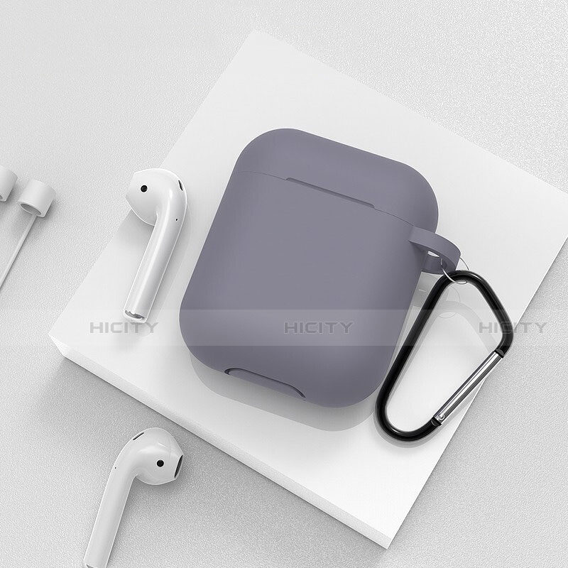 Silikon Hülle Schutzhülle Skin mit Karabiner für AirPods Ladekoffer C02 Grau