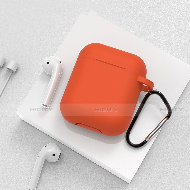 Silikon Hülle Schutzhülle Skin mit Karabiner für AirPods Ladekoffer C02 Orange