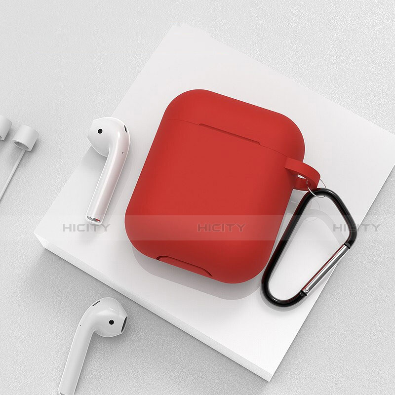 Silikon Hülle Schutzhülle Skin mit Karabiner für AirPods Ladekoffer C02 Rot