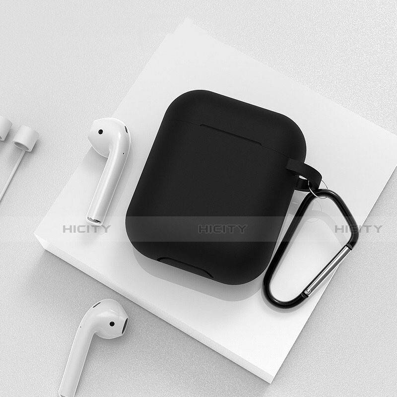 Silikon Hülle Schutzhülle Skin mit Karabiner für AirPods Ladekoffer C02 Schwarz Plus