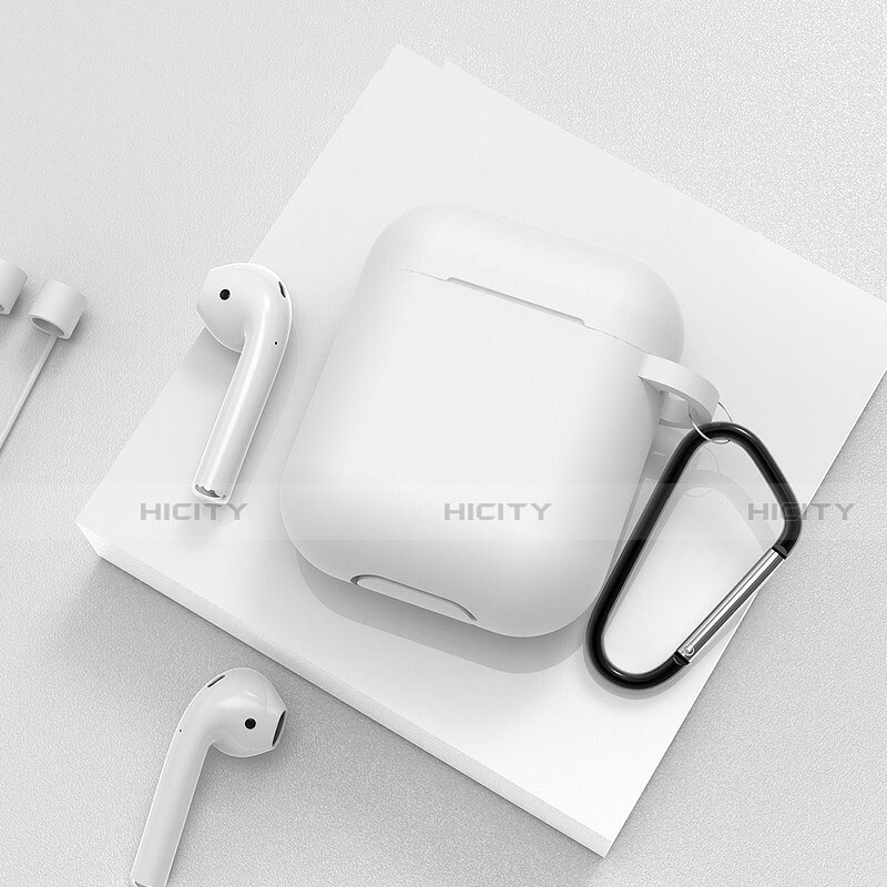 Silikon Hülle Schutzhülle Skin mit Karabiner für AirPods Ladekoffer C02 Weiß