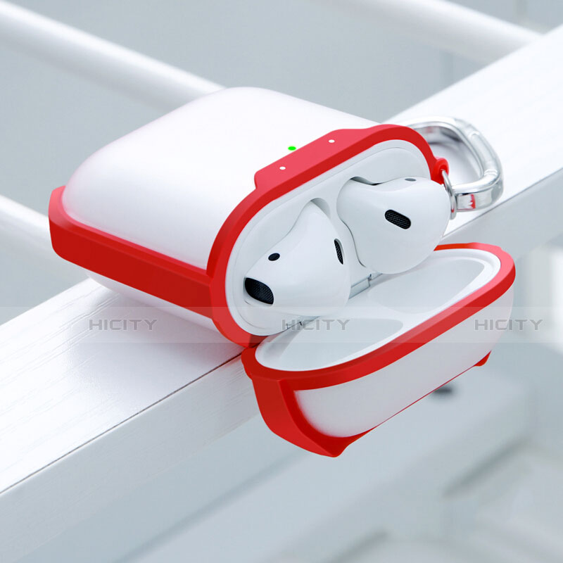 Silikon Hülle Schutzhülle Skin mit Karabiner für AirPods Ladekoffer C05 Rot