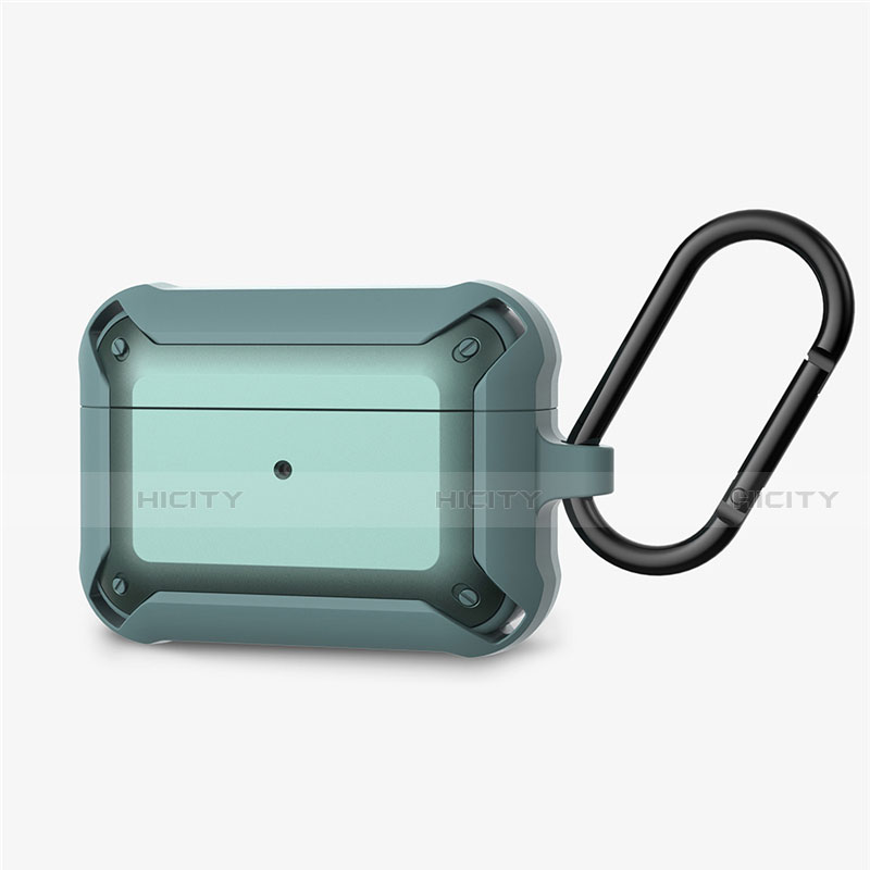 Silikon Hülle Schutzhülle Skin mit Karabiner für AirPods Pro Ladekoffer C03 Cyan